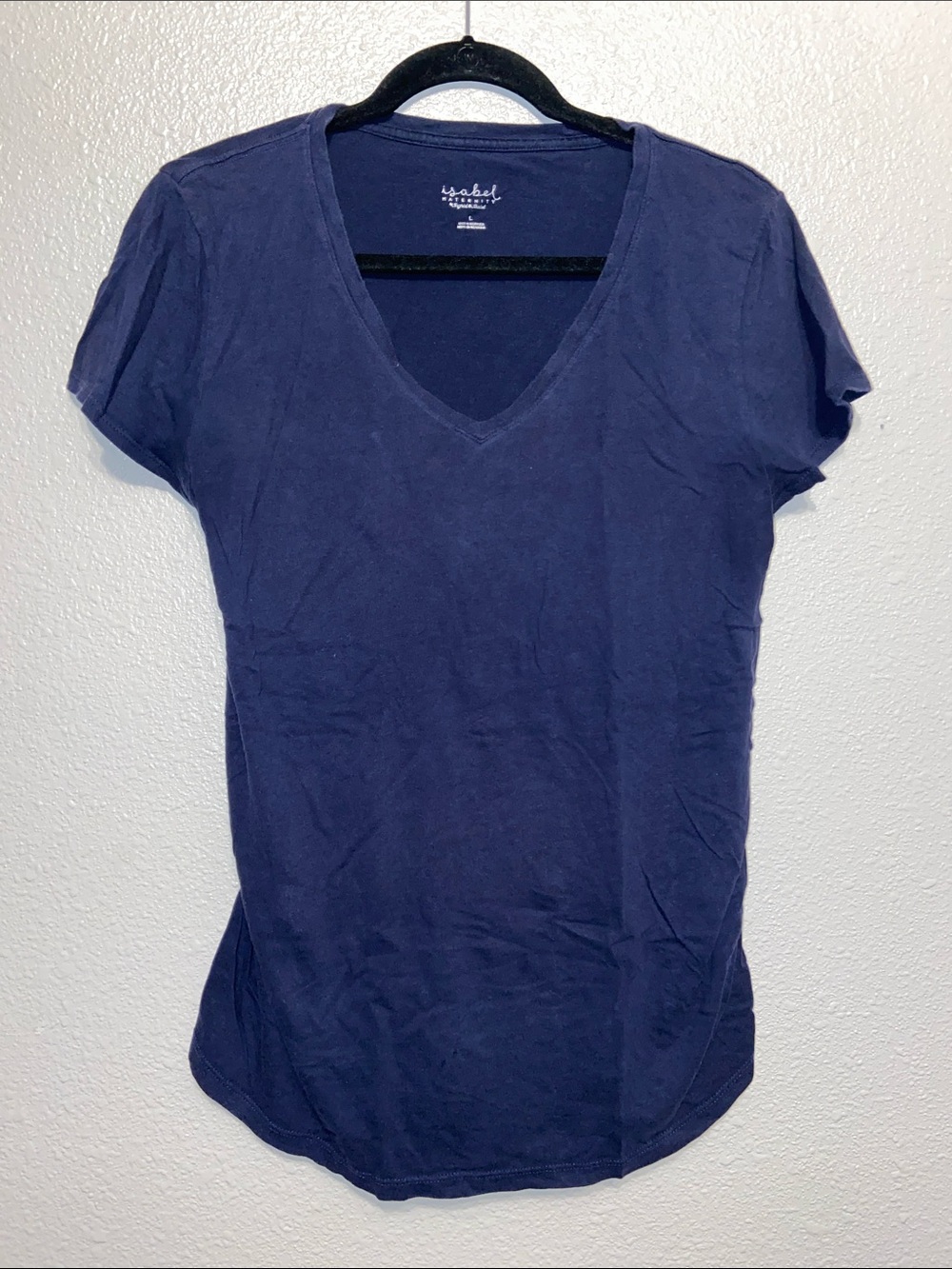 Isabel Maternity by Ingrid & Isabel Navy V-Neck Short Sleeve Tee, Size Large